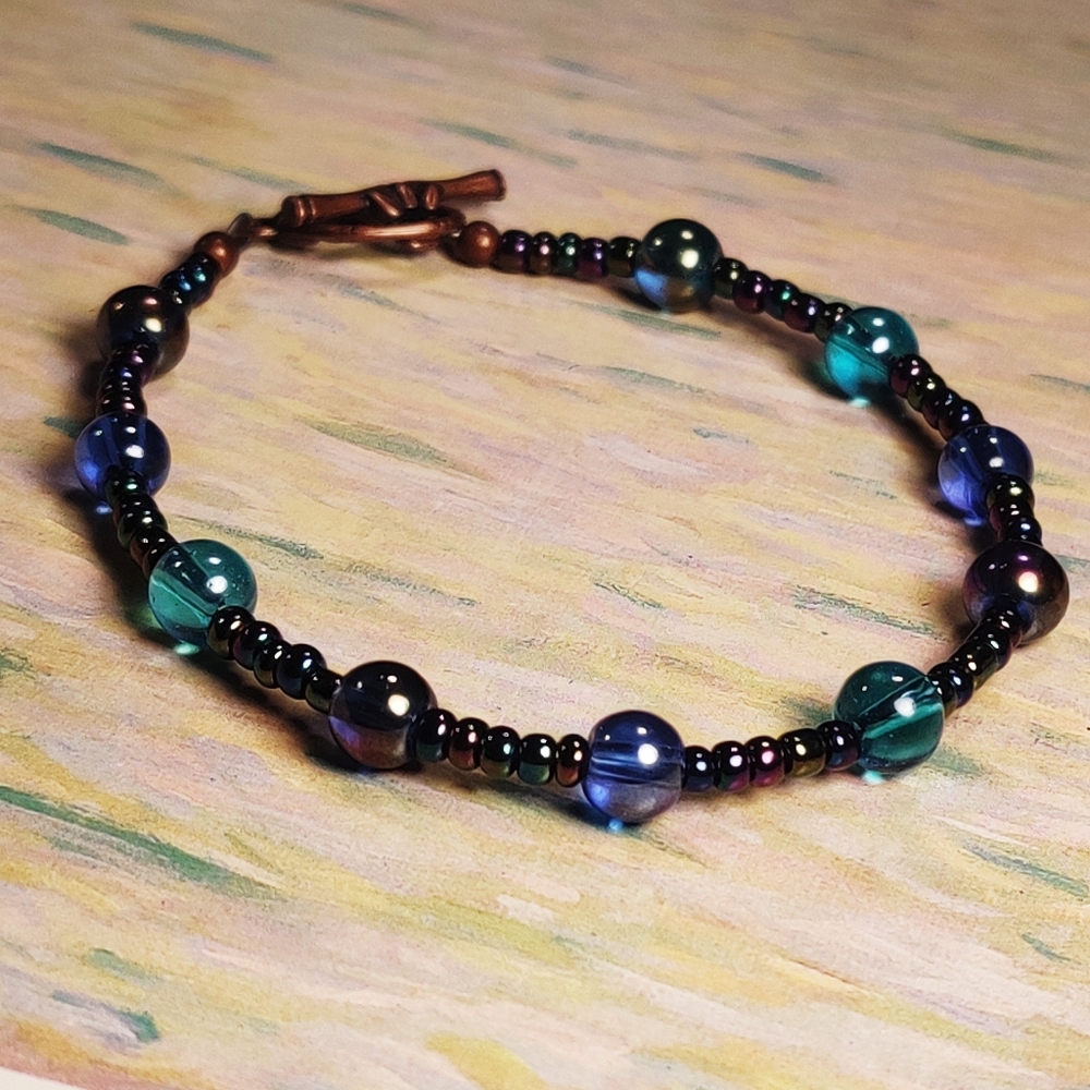 Blue Agate & Glass Beads Handmade Bracelet - Picture 3 of 13